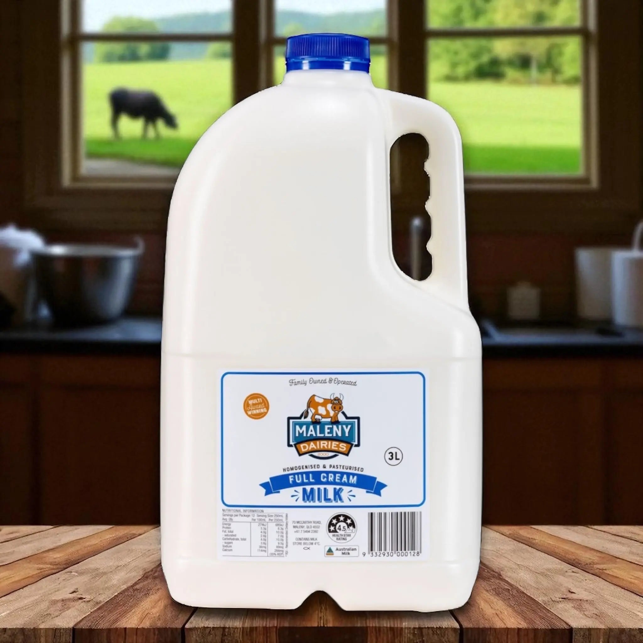 Maleny Dairies Full Cream Milk 3ltr Blue Top